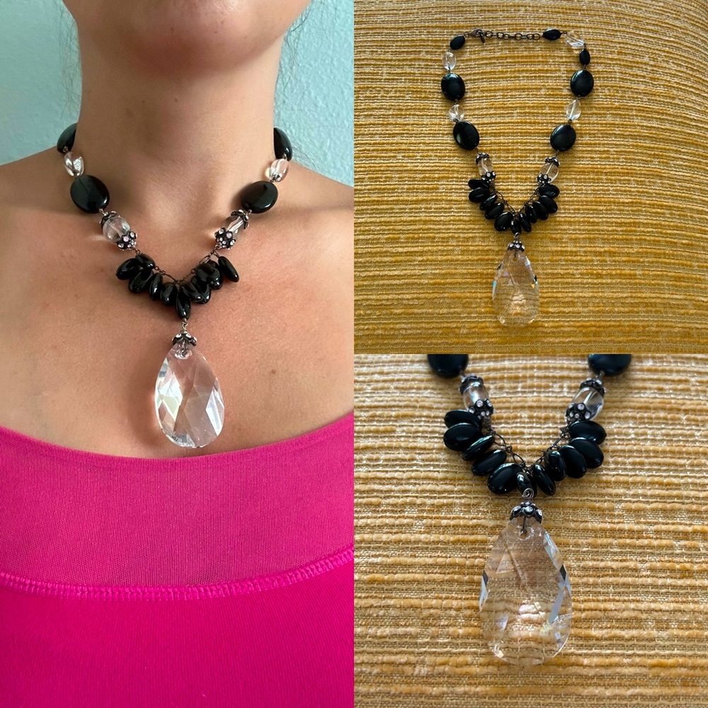 Barse 925 sterling silver & black onyx beaded chandelier necklace